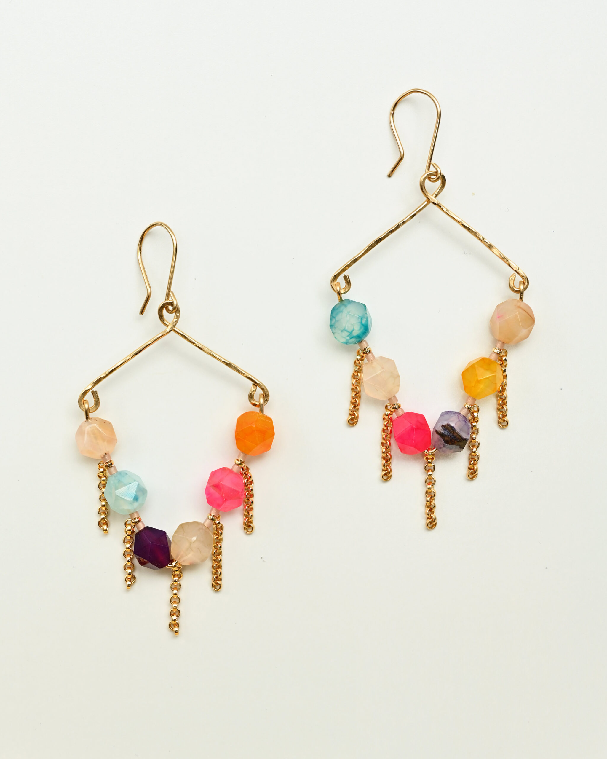 14k gold filled drop earrings with agate gemstones and chains