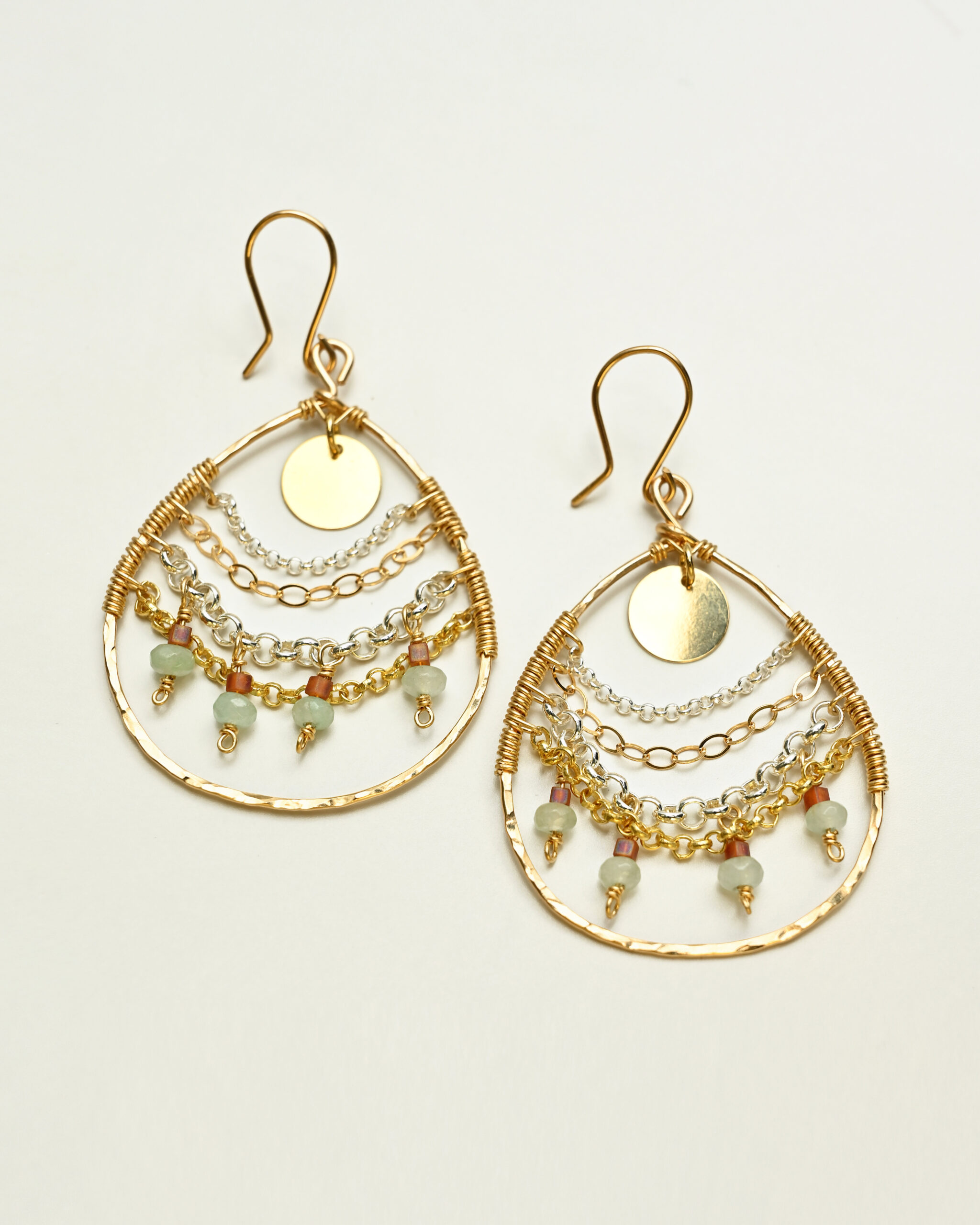 14k gold filled drop earrings with amazonite, AG 925 and gold plated chains