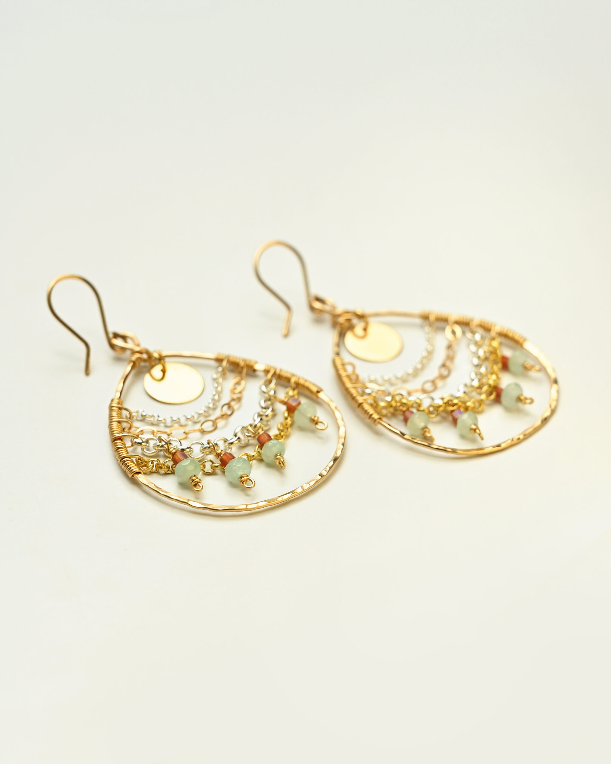 14k gold filled drop earrings with amazonite, AG 925 and gold plated chains