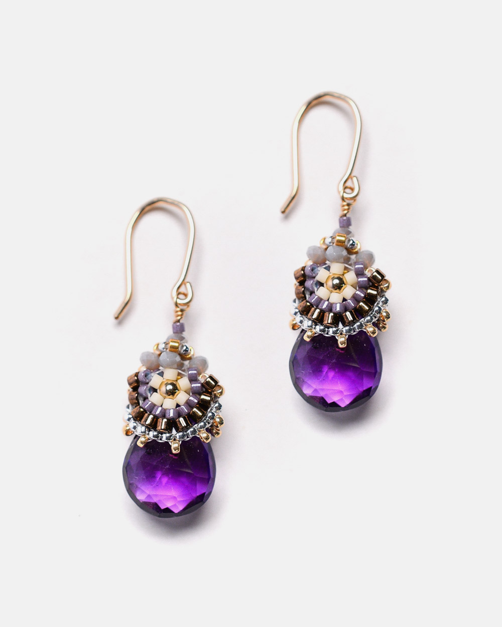 14k gold filled drop earrings with beads and semi-precious stones