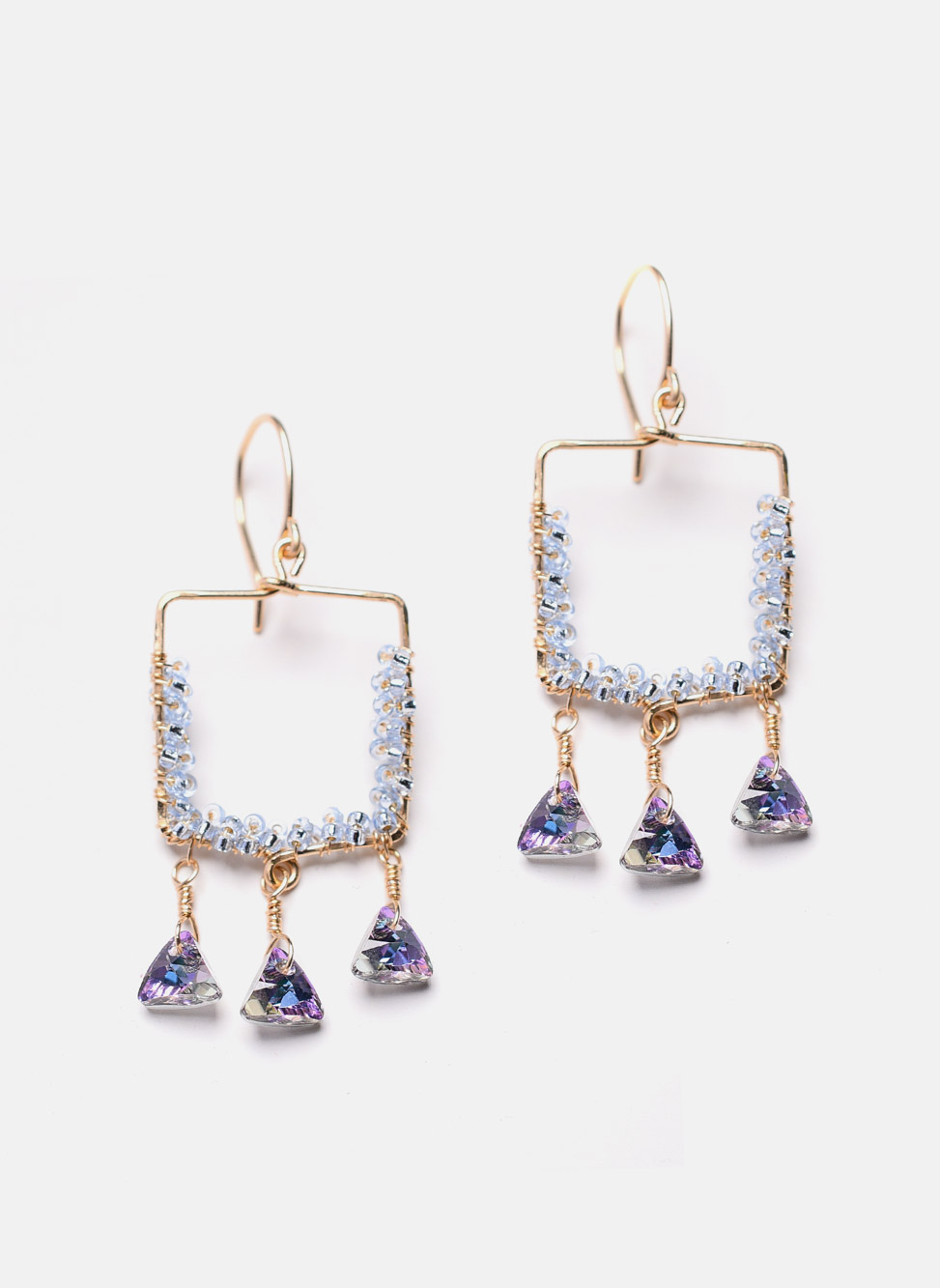 14k gold filled earrings with colorful crystals and blue beads
