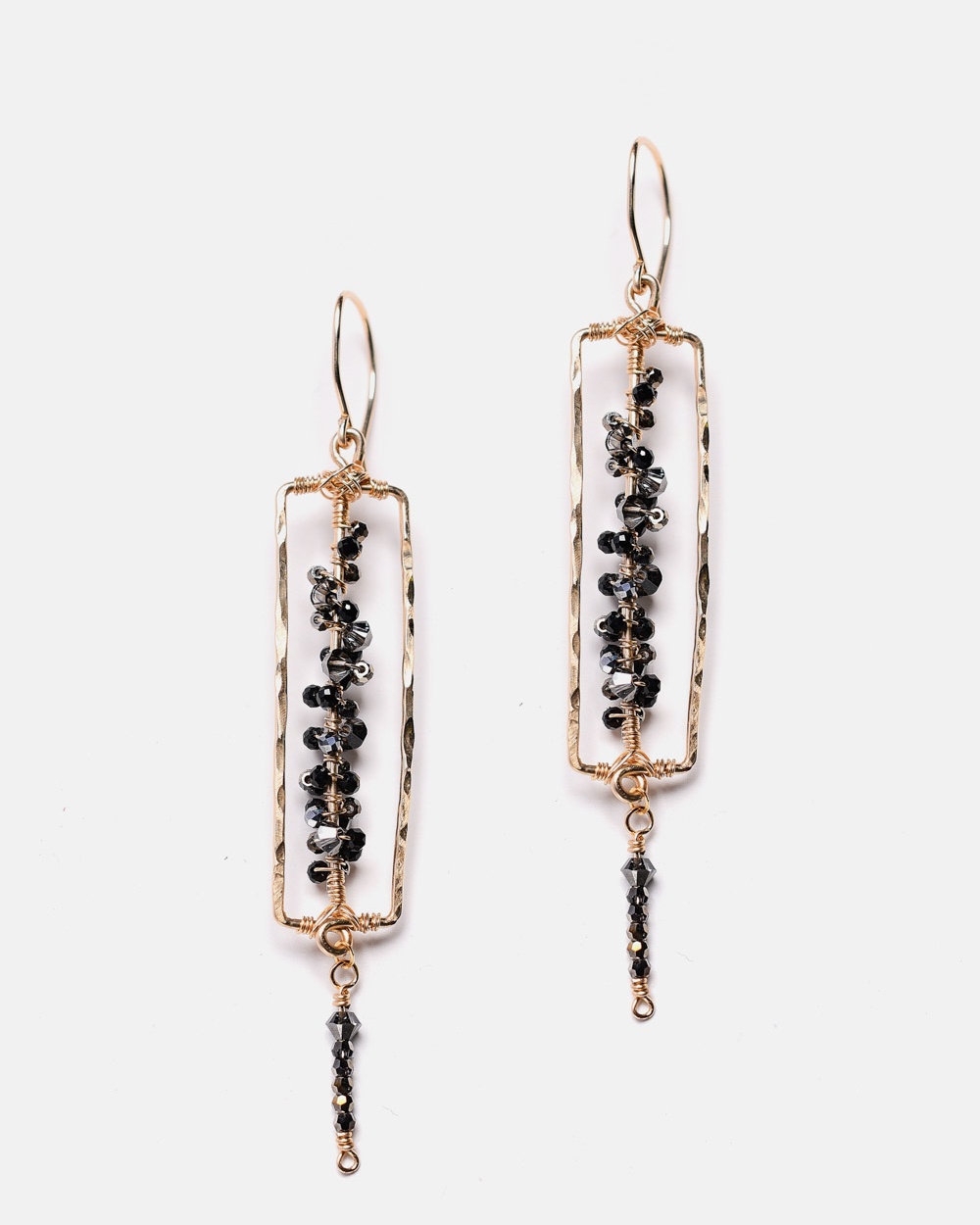 14k gold filled drop earrings with black spinel and graphite crystals