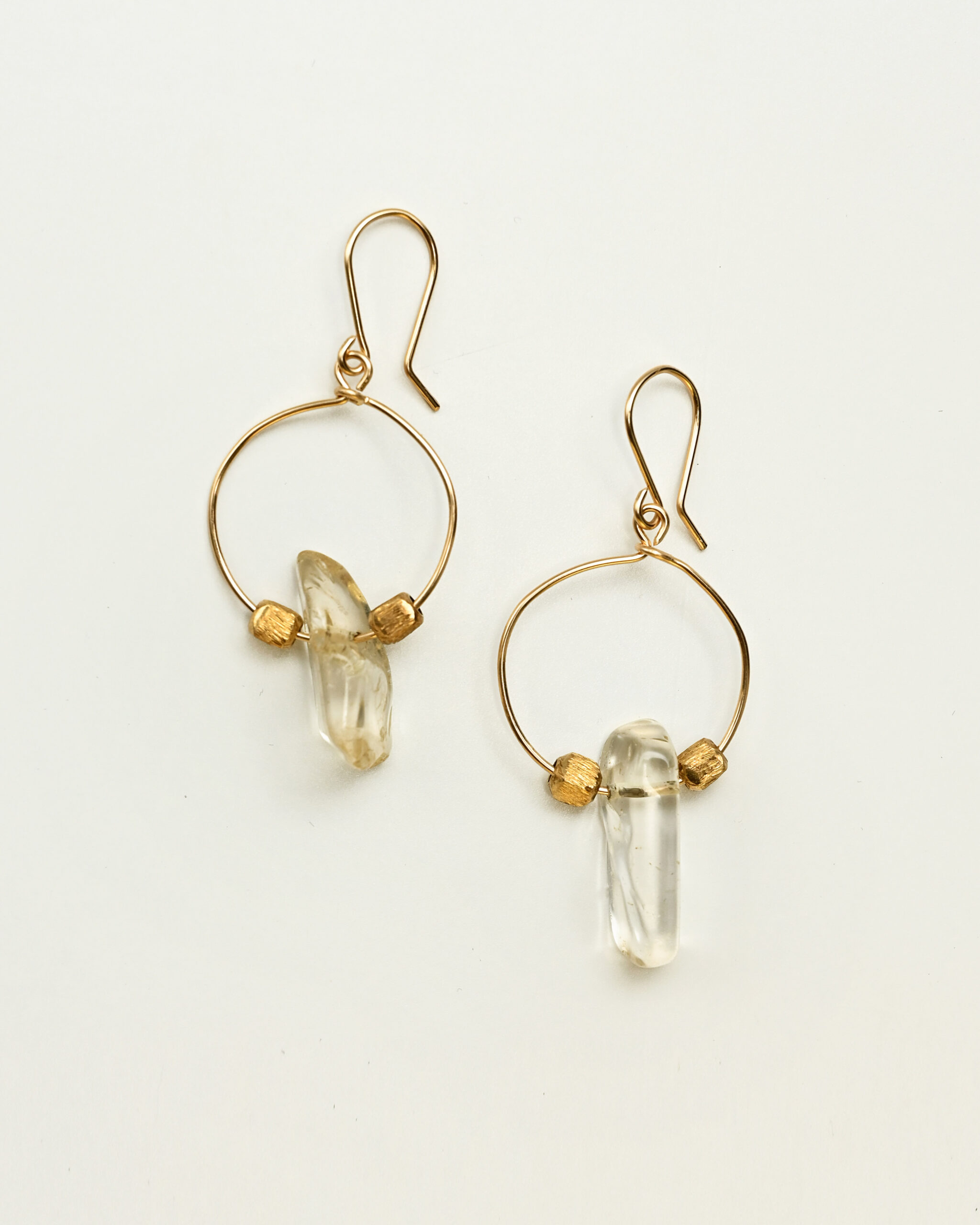 14k gold filled hoop earrings with citrine gemstone and 14k gold plated sterling silver elements