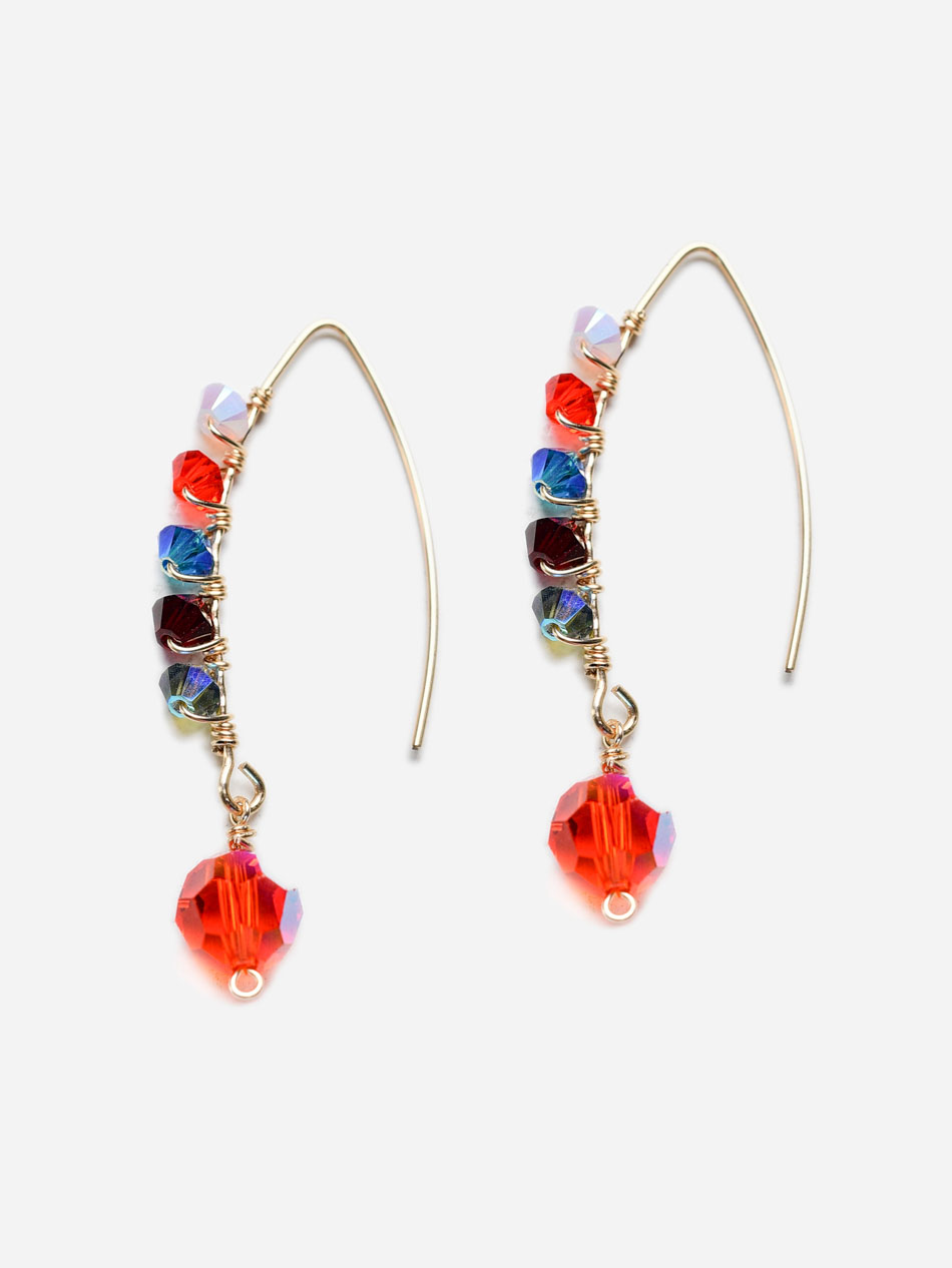 14k gold filled drop earrings with multicolored crystals