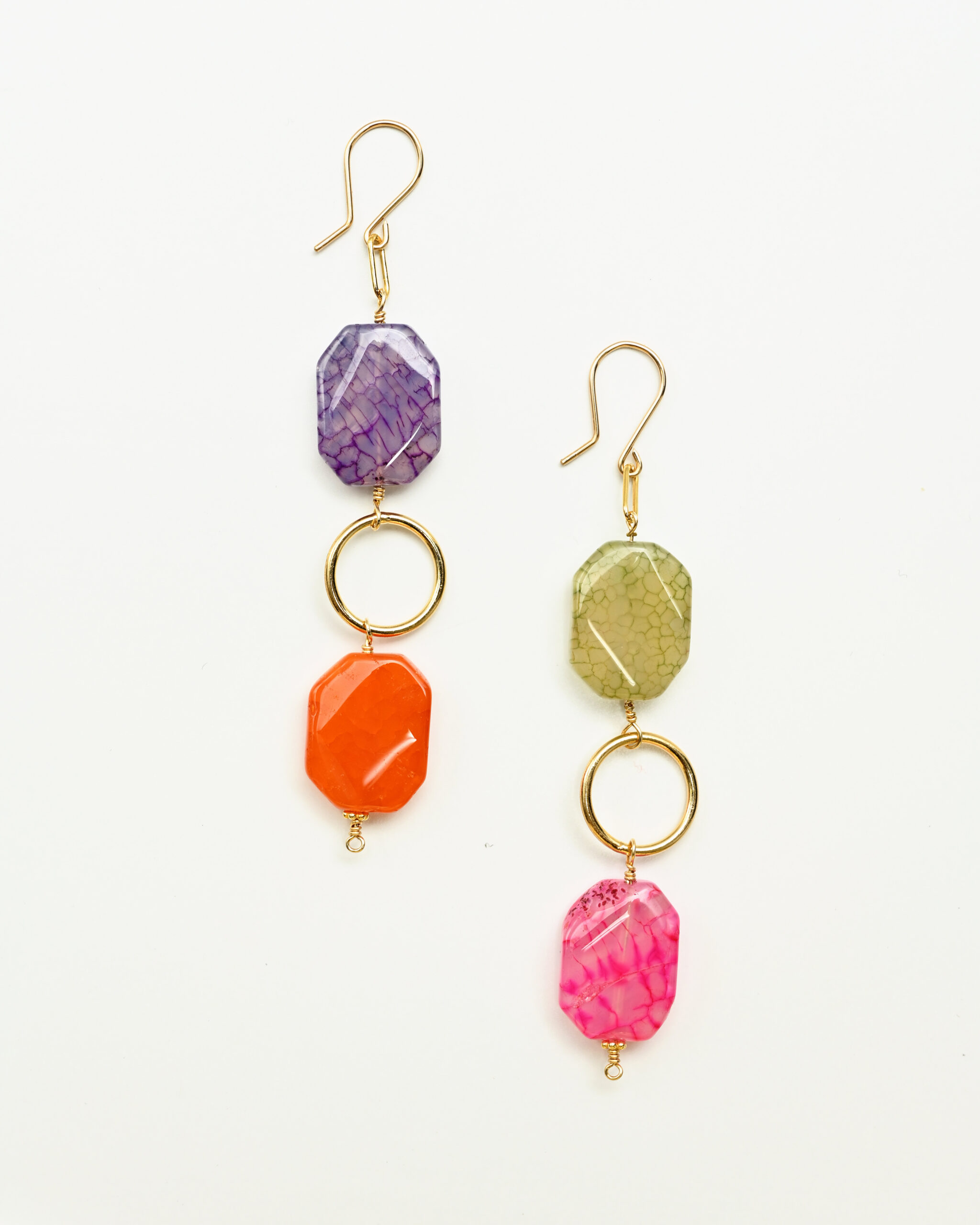 14k gold filled drop earrings with dragon veins agate and 18k gold plated AG 925 elements