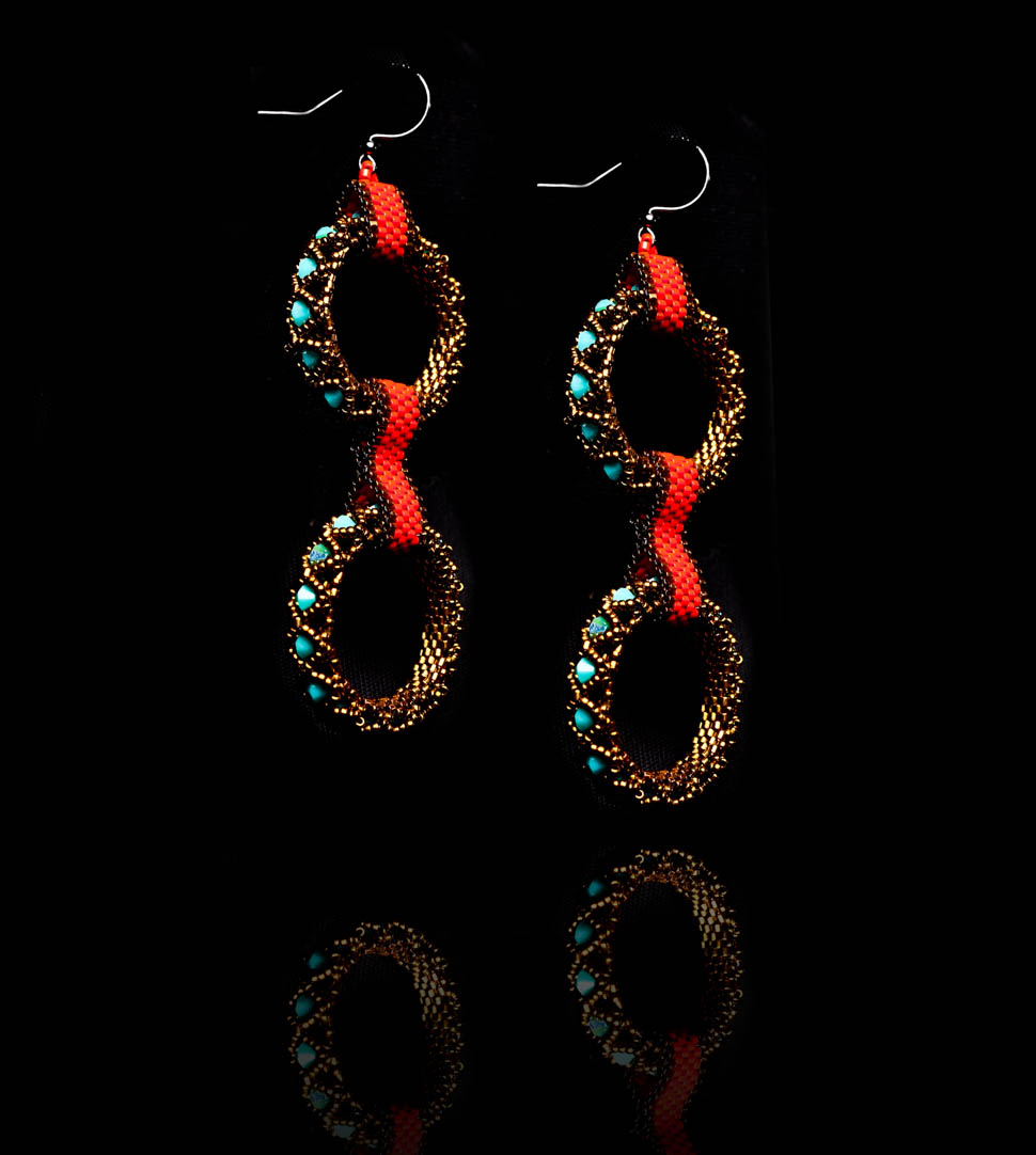 Drop earrings with colorful beads and crystals