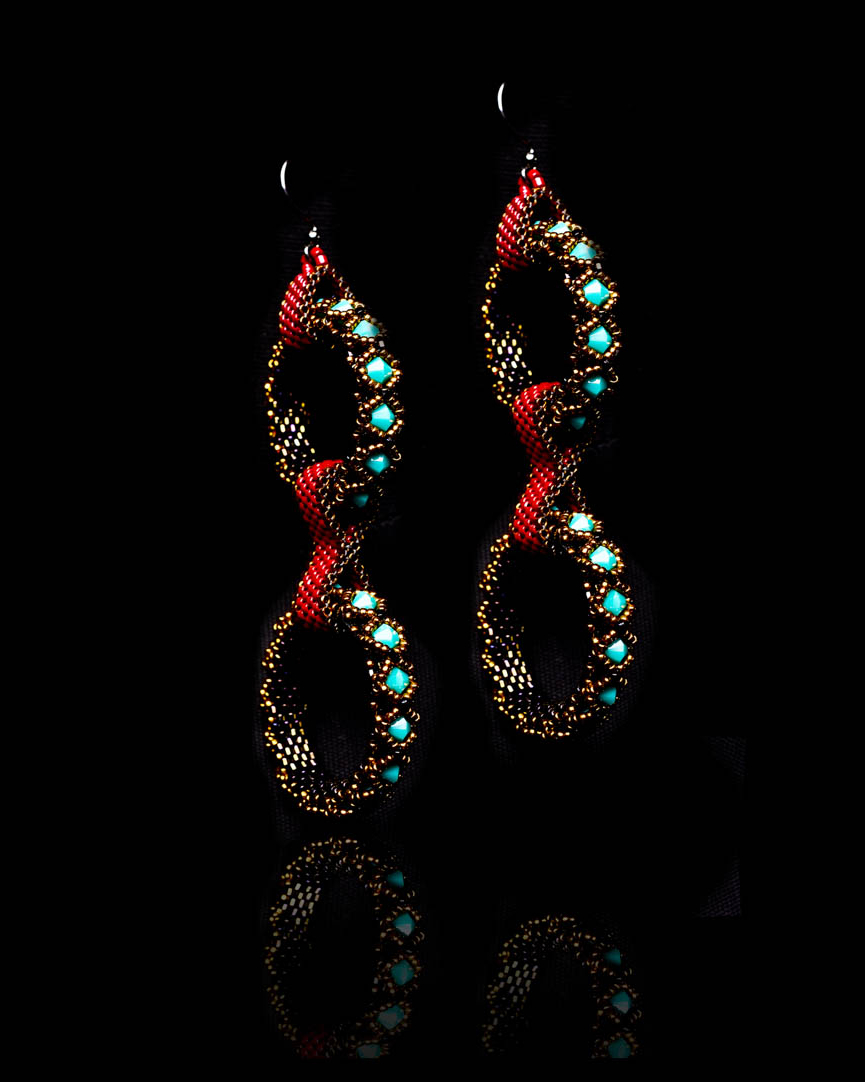 Drop earrings with colorful beads and crystals
