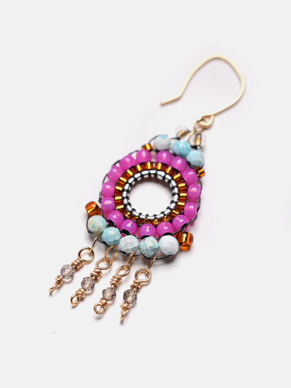 14k gold filled and 925 sterling silver drop earrings with semi-precious stones and japanese beads
