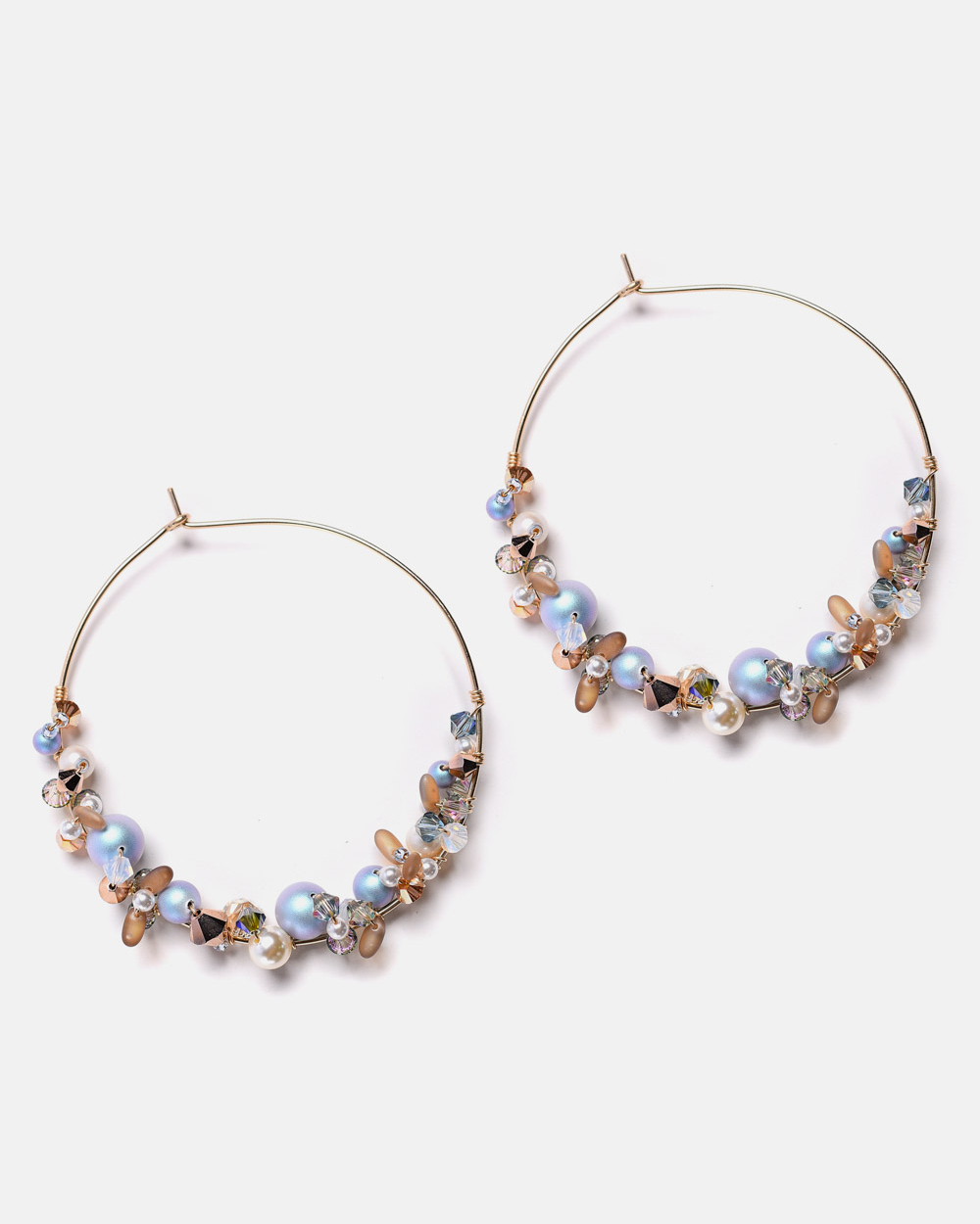 14k gold filled earrings with blue pearls and colorful crystals
