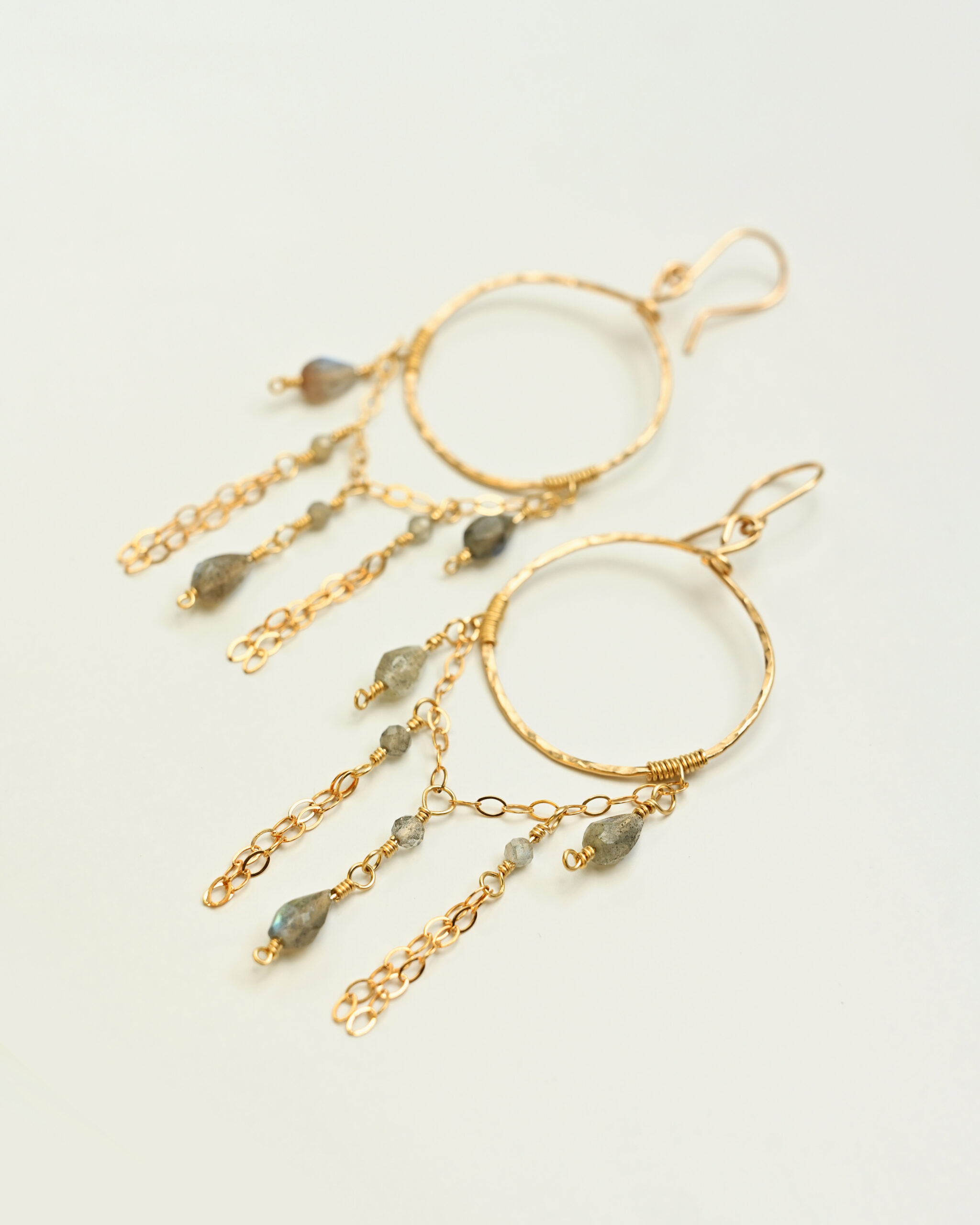 14k gold filled drop earrings with labradorite and chains