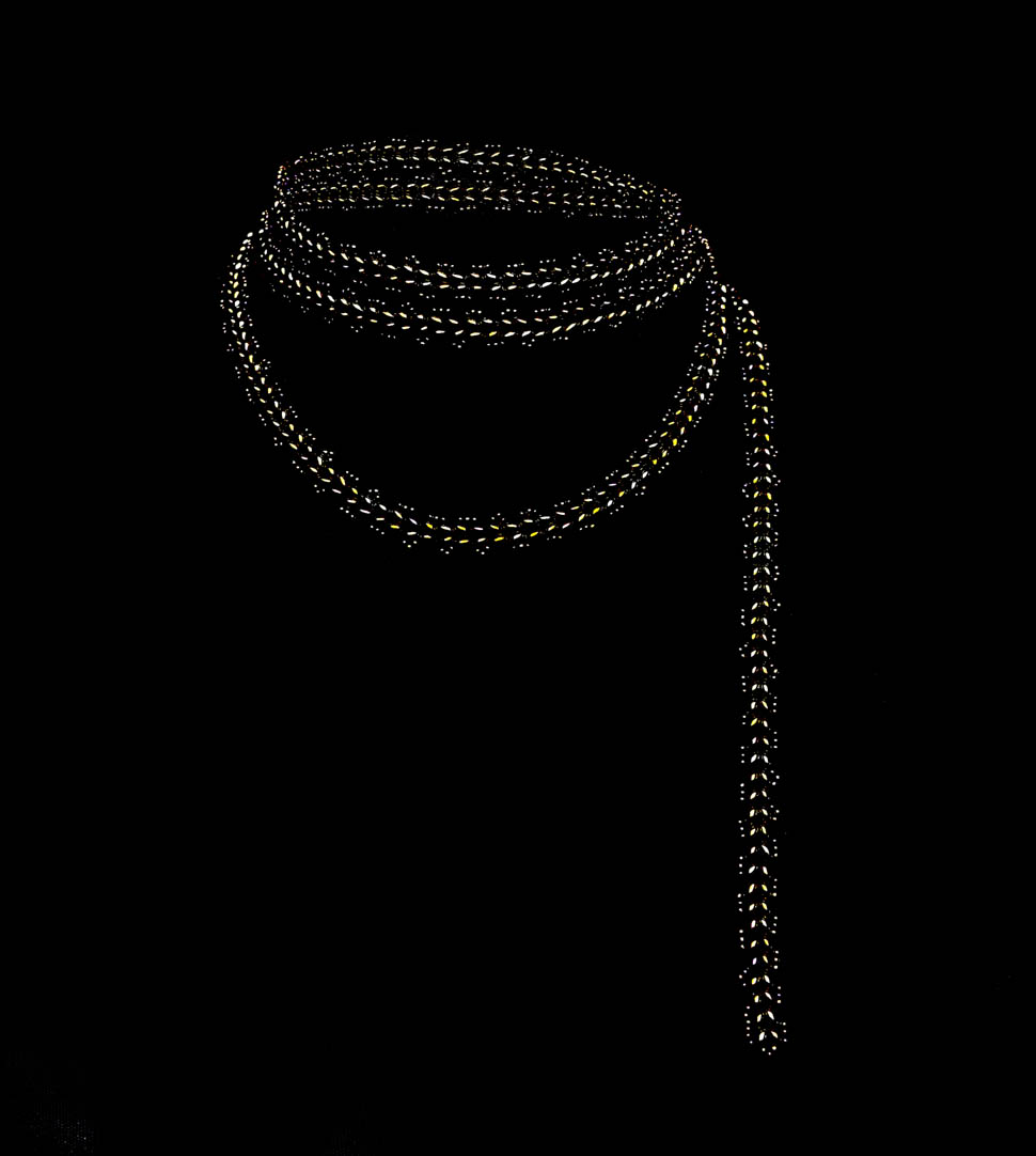 Extra long bronze necklace with galvanized glass beads