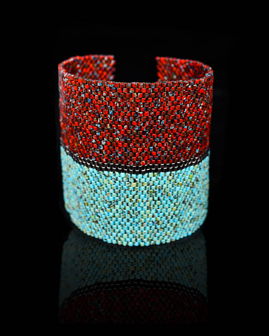 Handmade bracelet with Picasso beads in red and blue