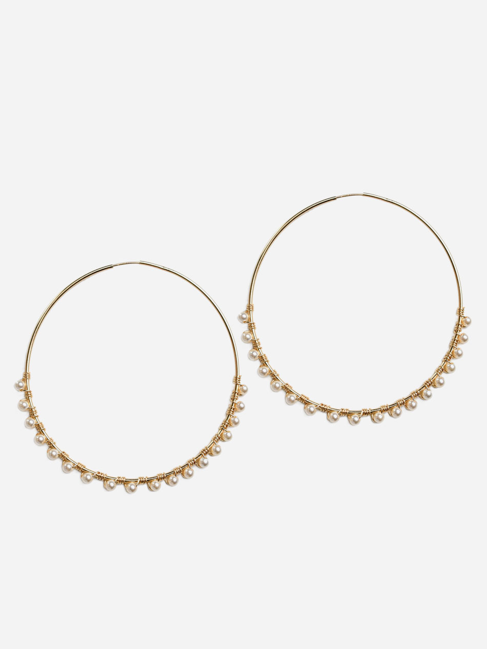 14k gold filled hoop earrings with white pearls