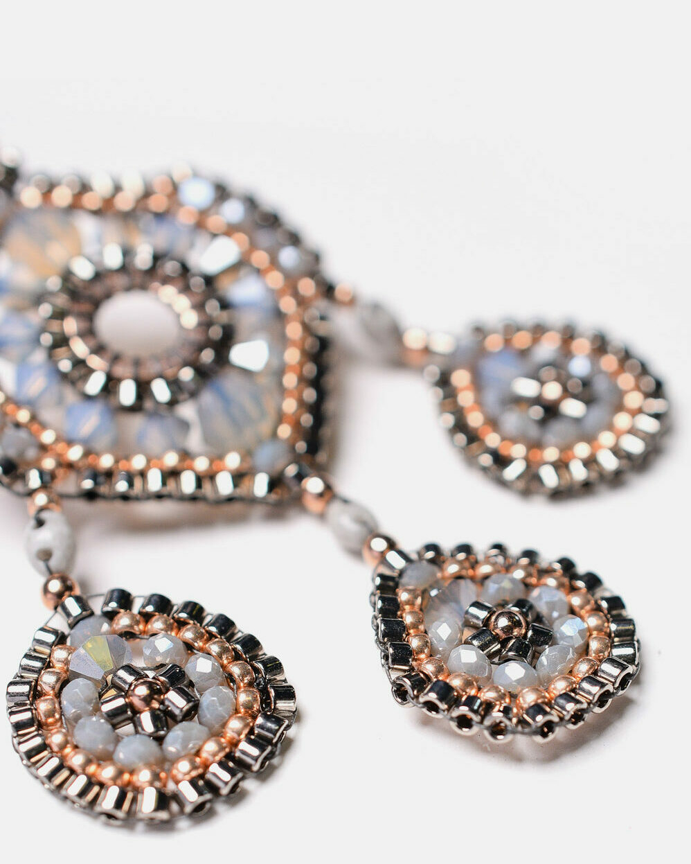 rose gold plated 925 sterling silver drop earrings with gray crystals and japanese beads