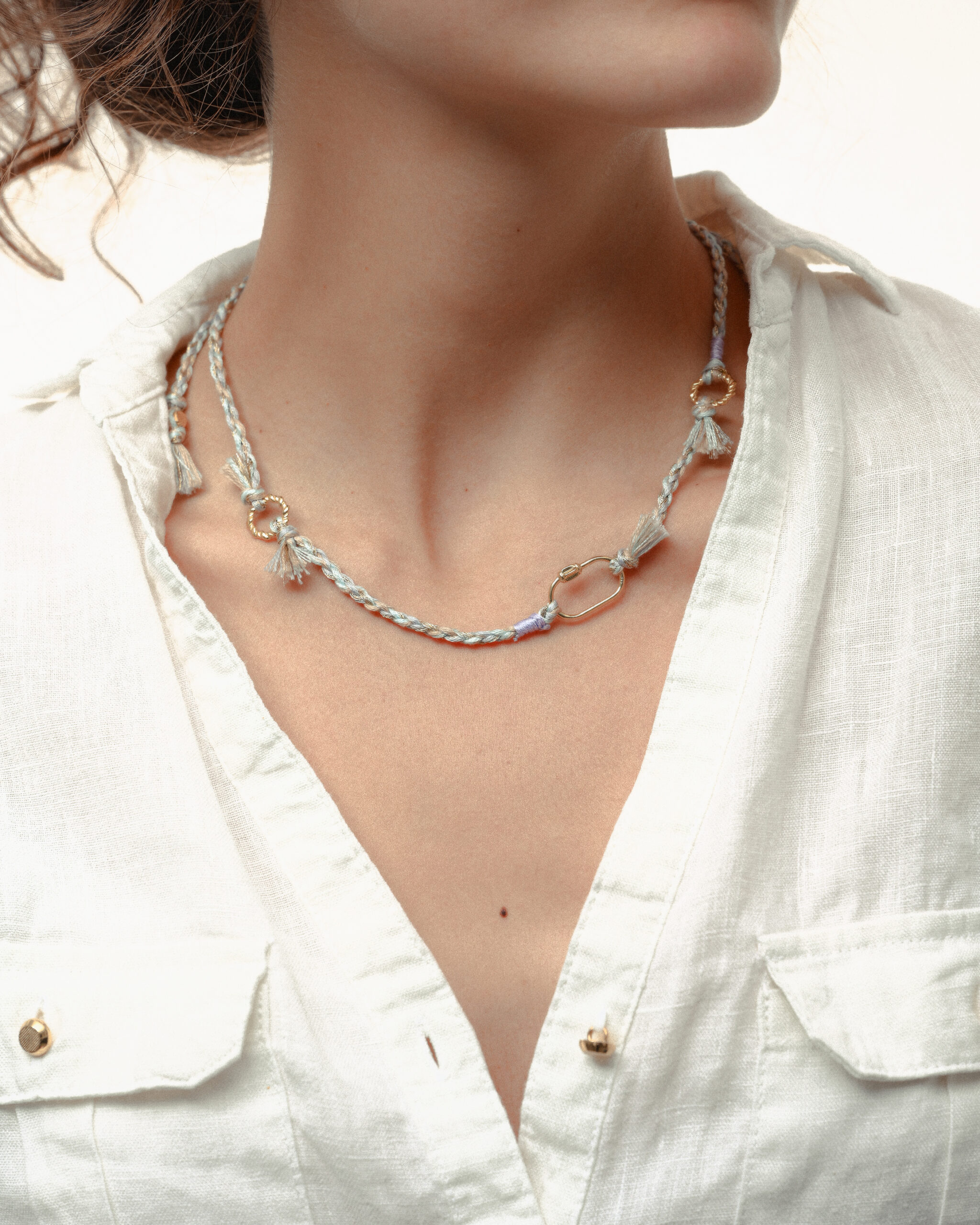 Sky blue gold thread necklace
